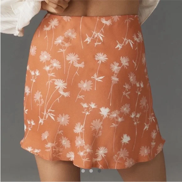 NWT By Anthropologie Tilda Mini Slip Skirt Orange Floral Size XL Petite - Picture 3 of 7